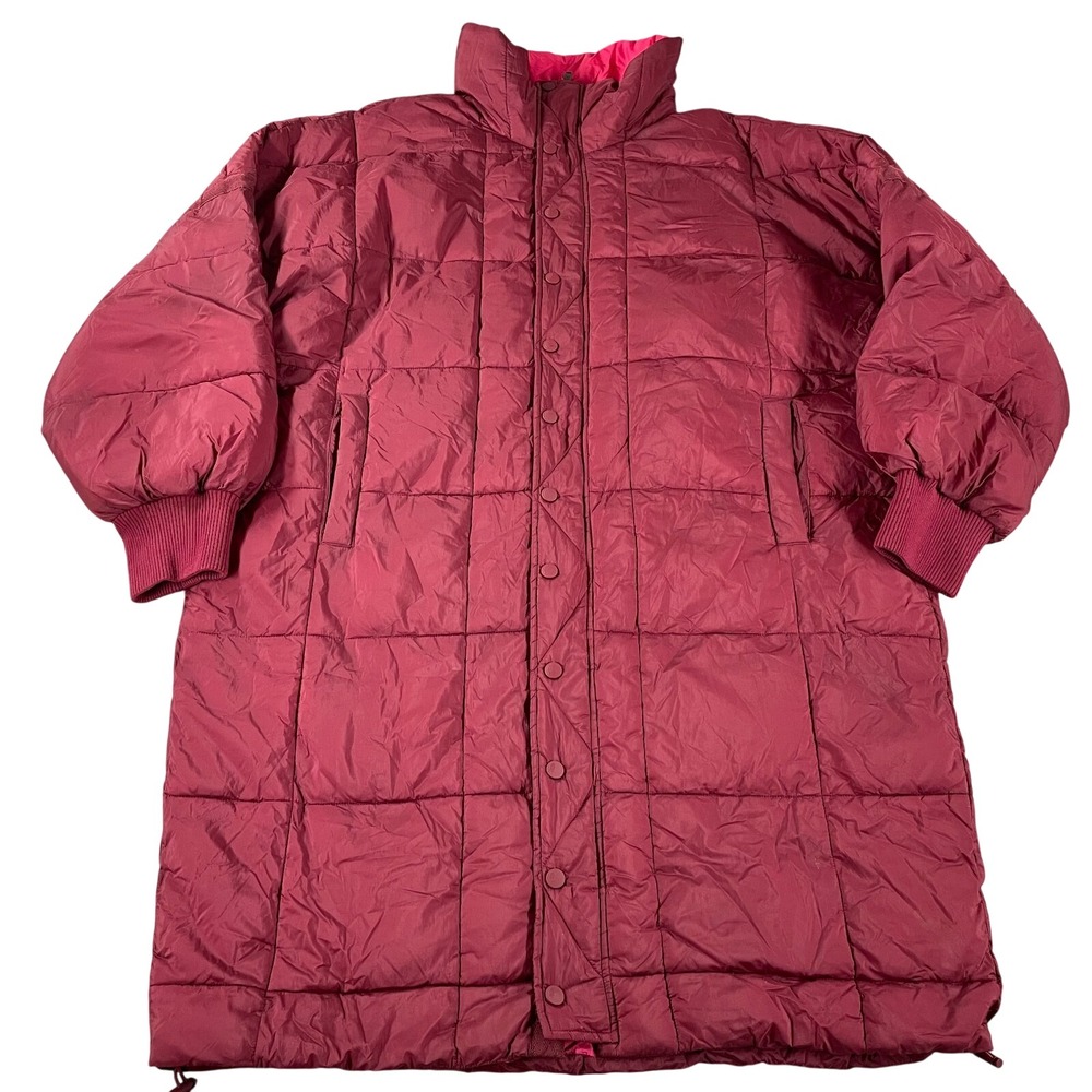 Free People Long Quilted Puffer Coat in Burgundy